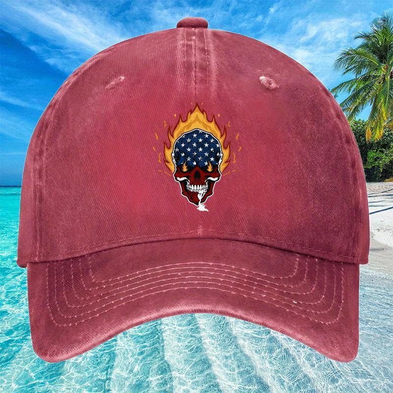 Mens Womens AllSeason Breathable Adjustable Baseball Cap Lightweight Skull Flag(StarsStripes) Design Black Casual Hat fo