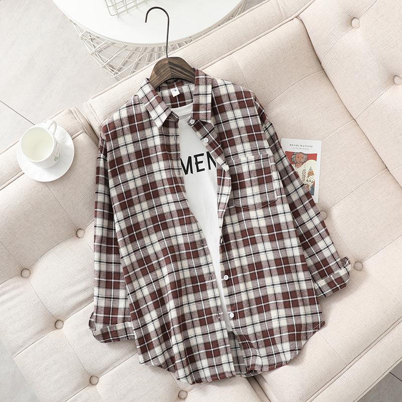 Camisa de Franela a Cuadros Fresca para Mujer 2025 Nuevas Blusas y Tops para Mujer Algodón Holgado Manga Larga Camisas Casuales Ropa Fina para Mujer