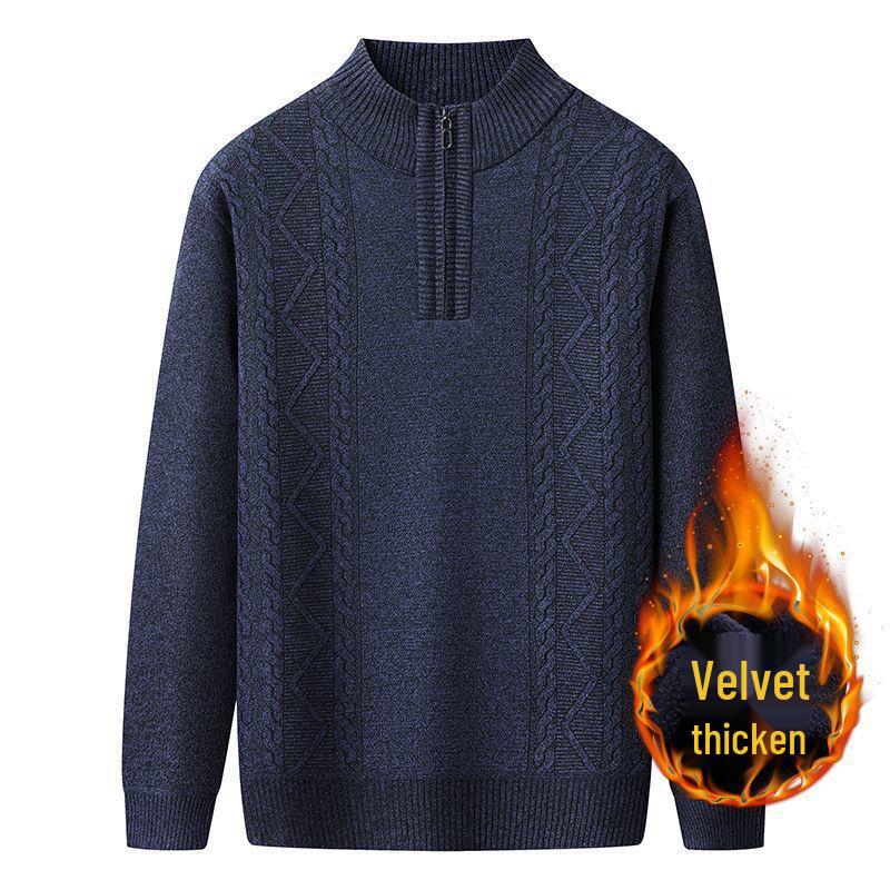 Men's High Neck Half-Zip Fleece Sweater – Trendy, Thick Knitwear for Autumn & Winter