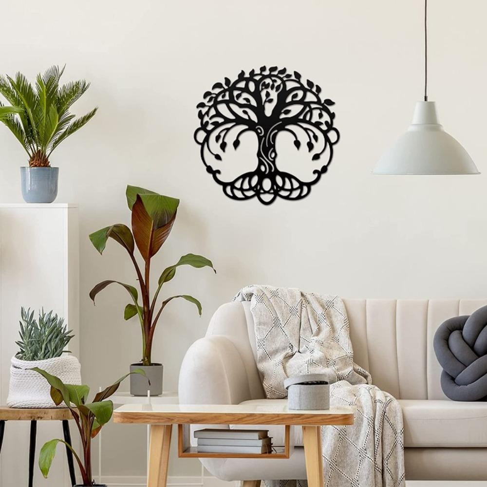 Metal Wall Art Tree of Life Home Decor Black Iron Hanging Ornament Sculpture Sign for Living Room Bedroom Office 11.8x11.8in
