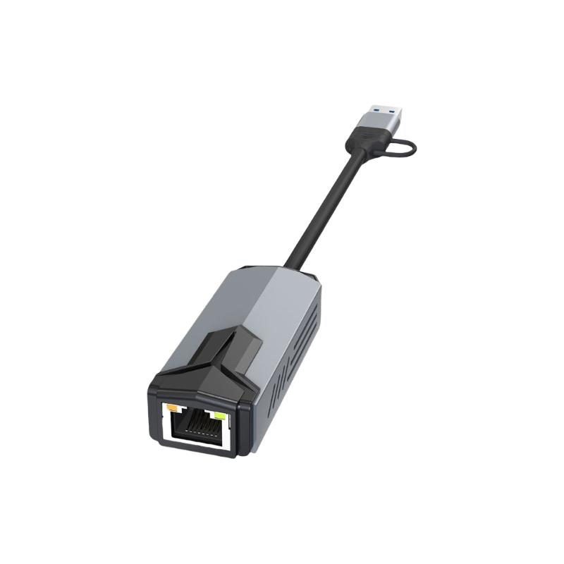 Aluminum USB C Ethernet Adapters 5000/2500/1000Mbps Fast Speed RJ45 Converters Plugs And Play For Laptop PC