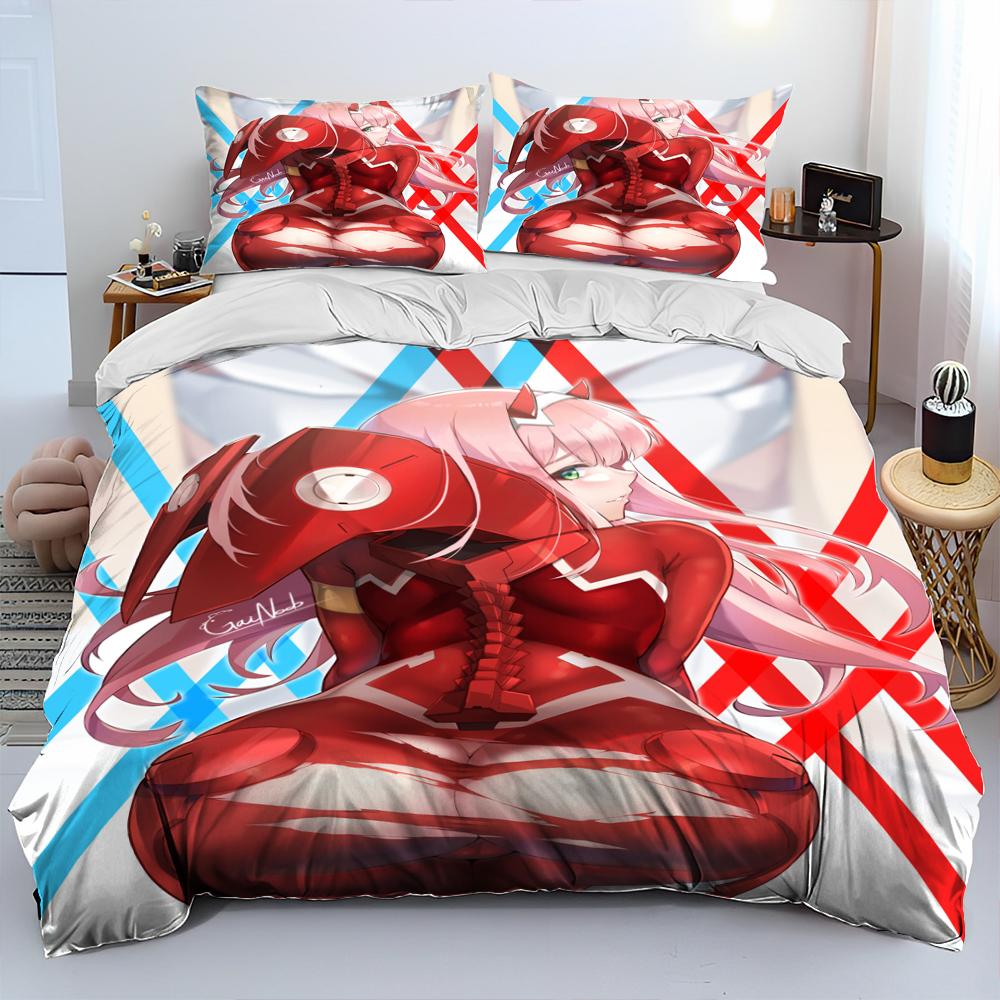 Zero Two DARLING In The FRANXX Cartoon Comforter Bedding Set,Duvet Cover Bed Set Quilt Cover Pillowcase,Queen Size Bedding Set
