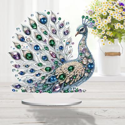 Pfauen Special Shape Diamantmalerei Tischplatten-Ornamente Set 5D DIY Diamantkunst Tischplatten-Dekorationen für Zuhause Büro Dekoration