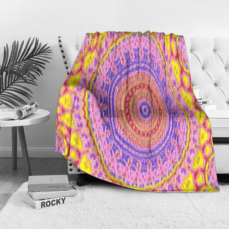 Psychedelic Mandala Colorful Pattern Blanket Soft Fleece Throw Blanket Bedding Sofa Decorative Gift