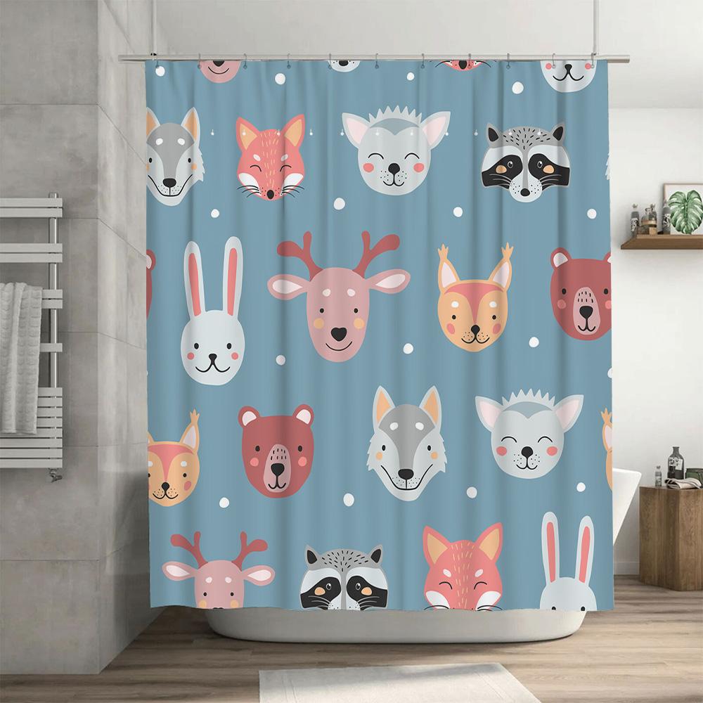 Animal Print Shower Curtain Fabric Decorative Home Bathroom Waterproof Liner Set for Kids Bathrooms Blue Color with Multiple Ani