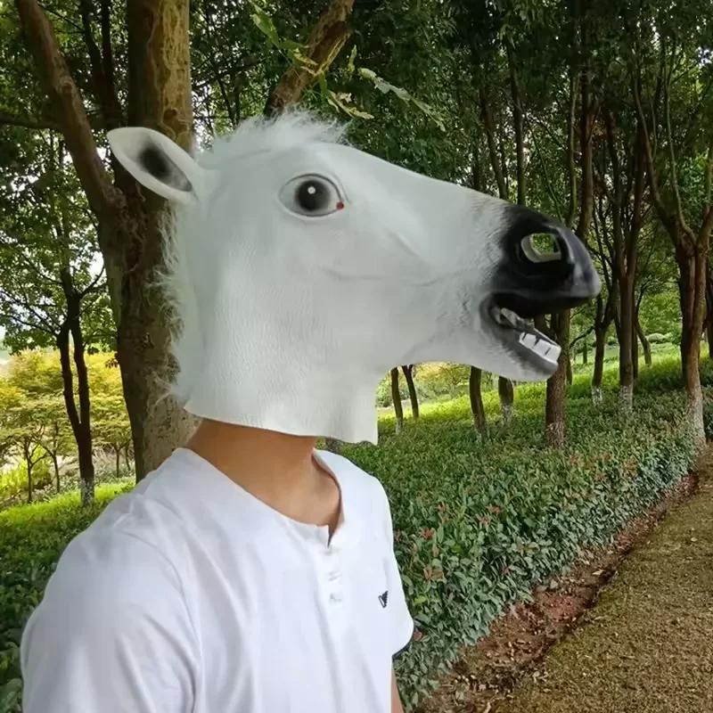 Mask Latex Horse Head Mask Horror Cosplay Costume For Halloween Party Theater Event Performance Props