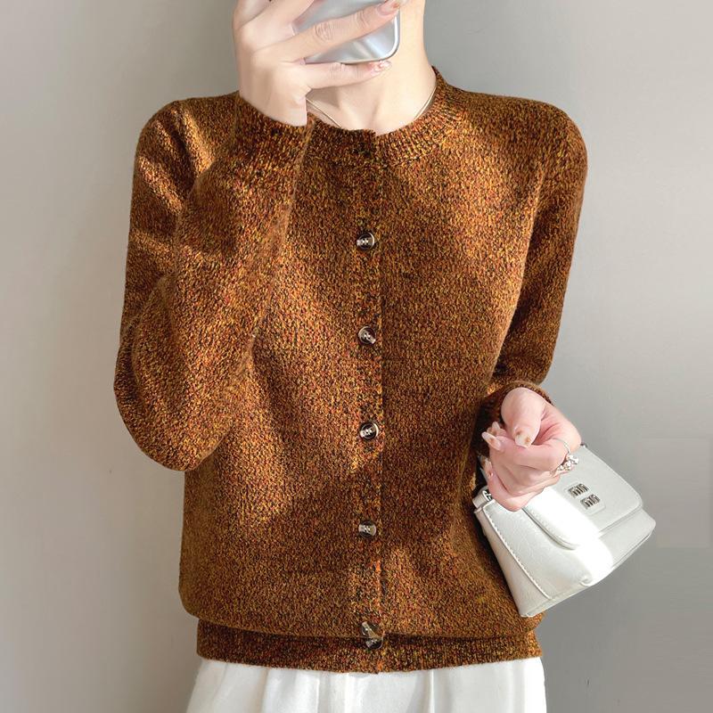 

A New Spring Style of Round-neck Knitted Cardigan with A Retro Floral Tulle Loose and Soft Top M