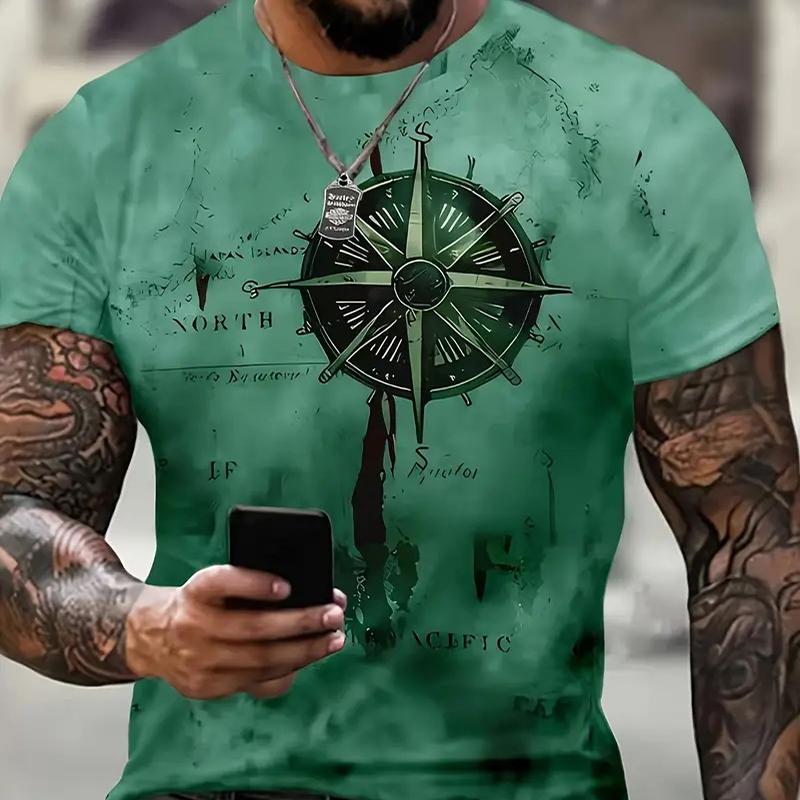 

Новая летняя мужская модная футболка с принтом «Личность Компас», мужская футболка, топ 8XL зелёный