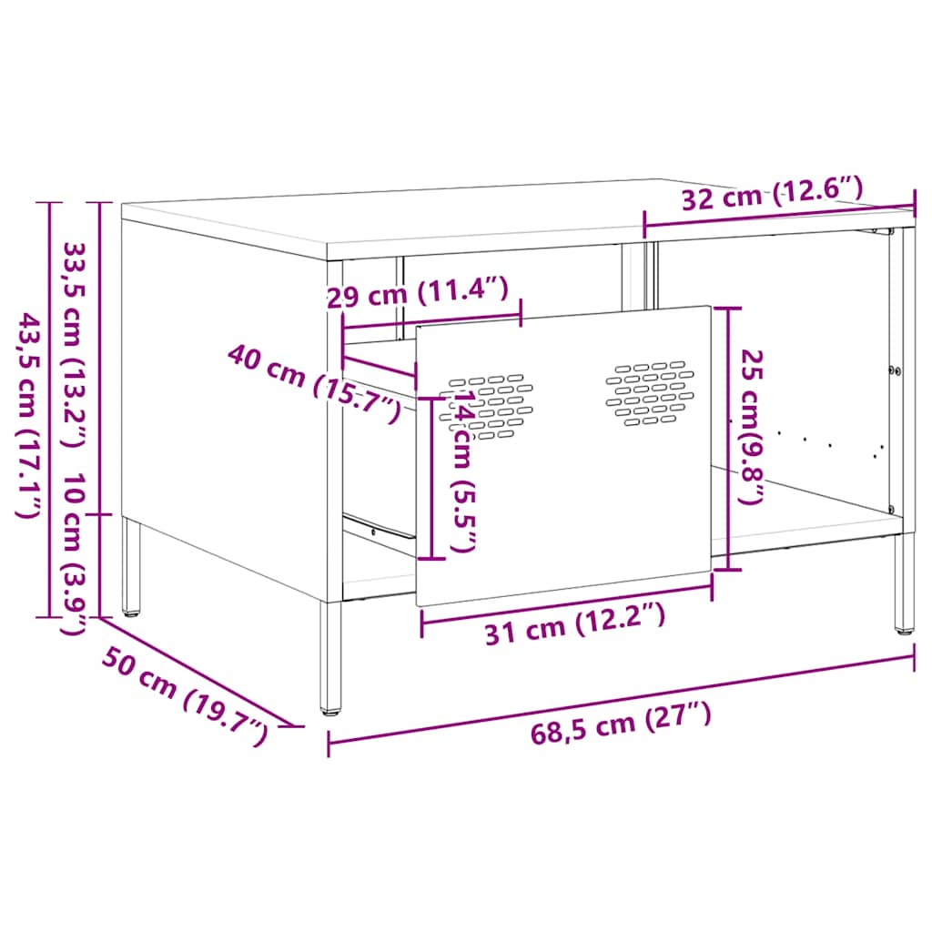 White Coffee Table 68.5 X 50 X 43.5 Cm Cold Rolled Steel