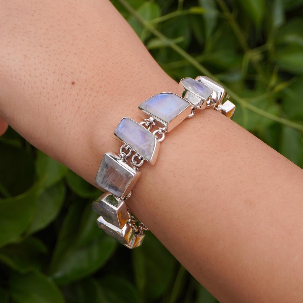 Natural Moonstone 925 Sterling Silver Bracelet: Adjustable Gemstone