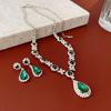 GemChic Women's New Light Luxury Green Crystal Rhinestone Drops Sparkling Pendant Necklace Earrings Two Piece Set Birthday Christmas Jewelry Gift