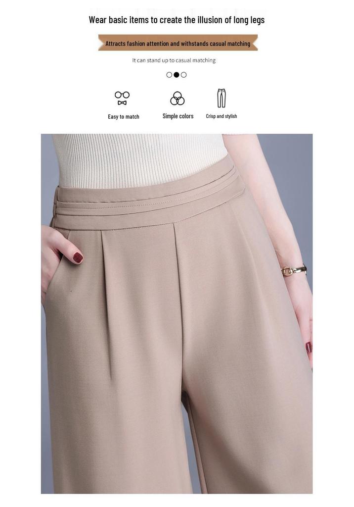 Elastic High-Waist Wide-Leg Pants for Middle-Aged and Elderly Women - Spring/Summer Slimming, Loose, Long Style