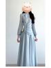 Early Autumn New Chinese Zen Blue Long-Sleeved Dress Set