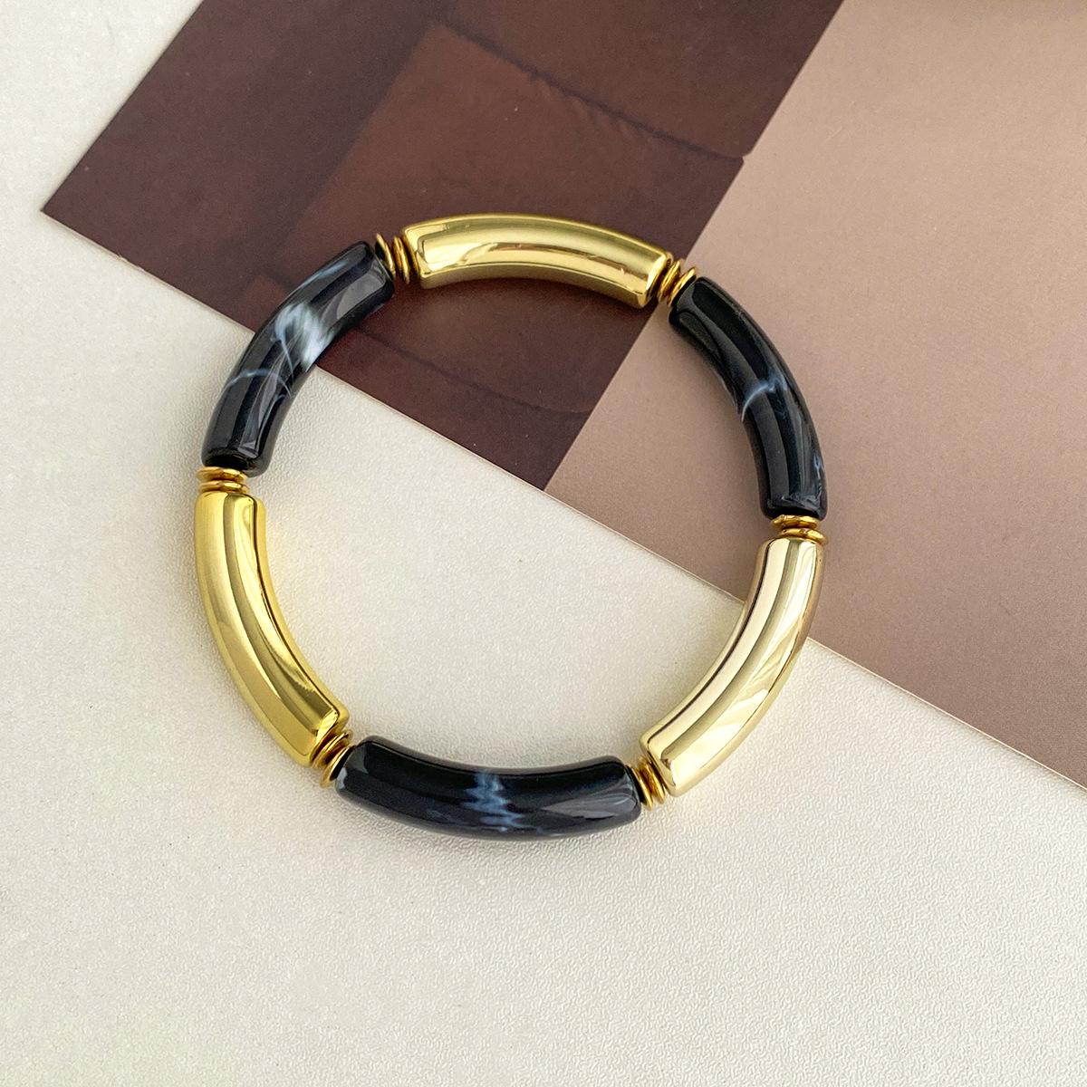 

Trend Creative Tube Bead Elastic Bracelet, Acrylic Two-Color Curved Tube Round Tube Bracelet Bracelet