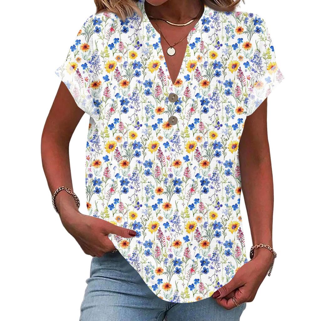 Linen Tops For Women Summer V Neck Short Sleeve Length Sleeve Womens Tops Casual Loose Fit Blouses