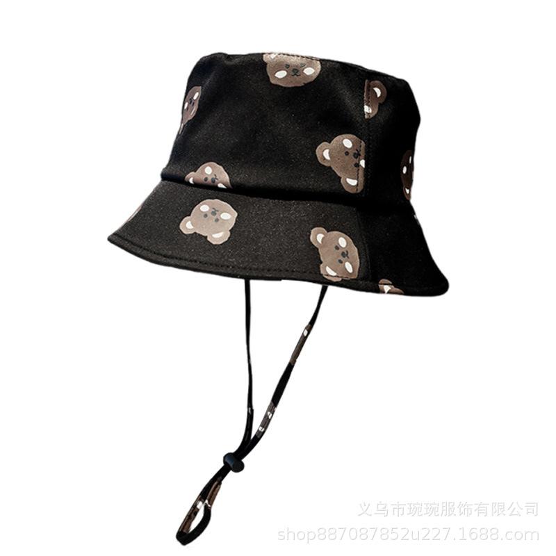 Bear printed quick-drying fisherman's hat Children's outdoor leisure versatile sunshade and sun protection Double-sided flat-top basin hat