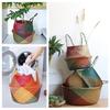 Handmade Bamboo Storage Baskets Foldable Clothes Laundry Basket Straw Wicker Rattan Seaweed Belly Flowerpot Retro Decorations