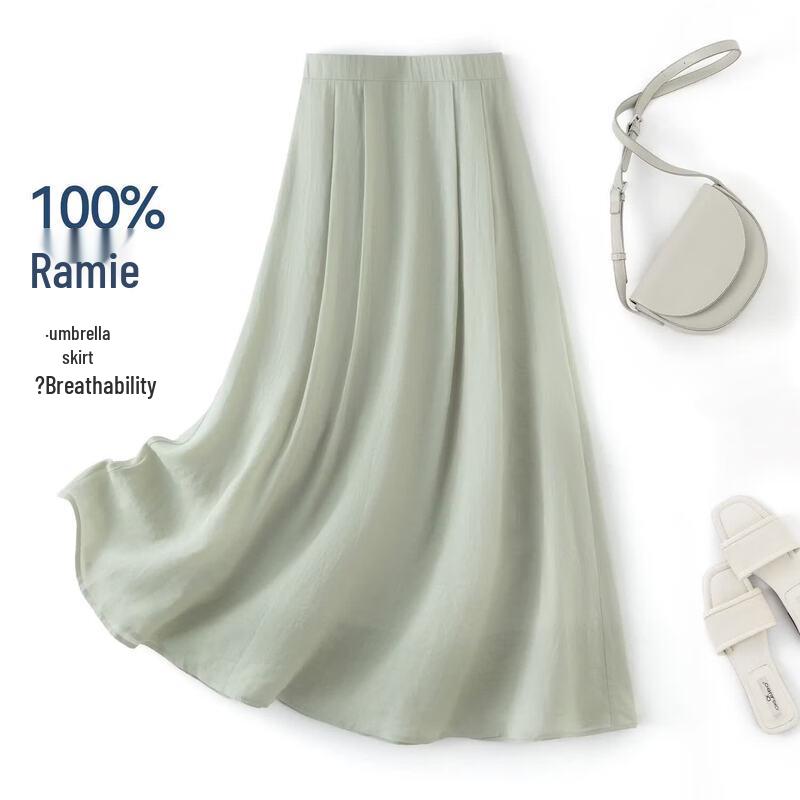 IHIMI Women s 100% Ramie Pleated A-Line Midi Skirt XL