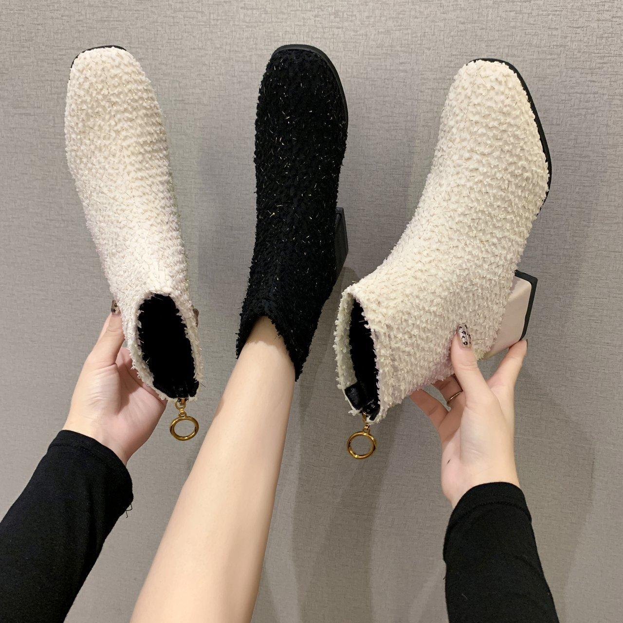 

Short boots women s autumn and winter new suede round head Martin boots thick heel fashion high heel thin boots 35 чорний