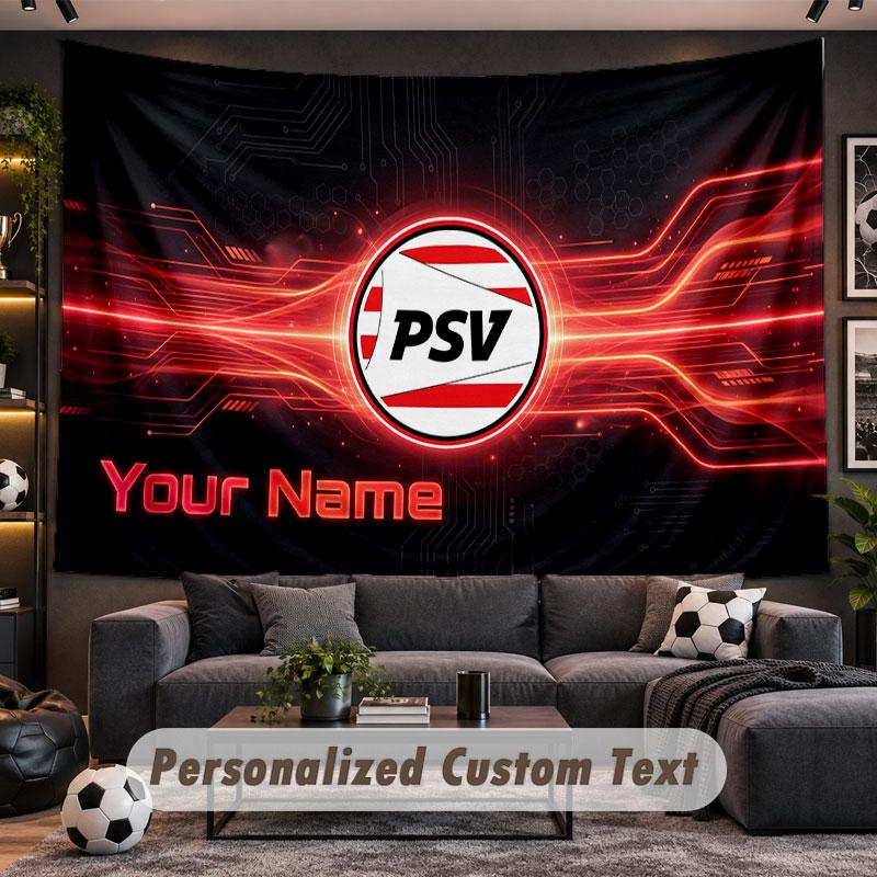 Wall Hanging Tapestry Custom NamePSV Eindhoven FC Pattern Personalized Printed Fabric Wall Decor