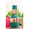 Pure Copper Bottle with Inbuilt Glass, Surahi Design Green Half Silk Half Hammered Finish, Drinkware & Storage Purpose - Volume 1.25 Litre (Pack of 2)