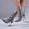 Side Zip Plus Size Women's Shoes Autumn New Denim Skinny Pointed Toe Stiletto Sexy Mid-Leg Boots