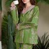Elegant French Jacquard Ice Silk Pajamas for Women, Long Sleeve & Pants, Spring/Autumn Thin Style, Ins-Inspired Home Wear (2026 Collection)