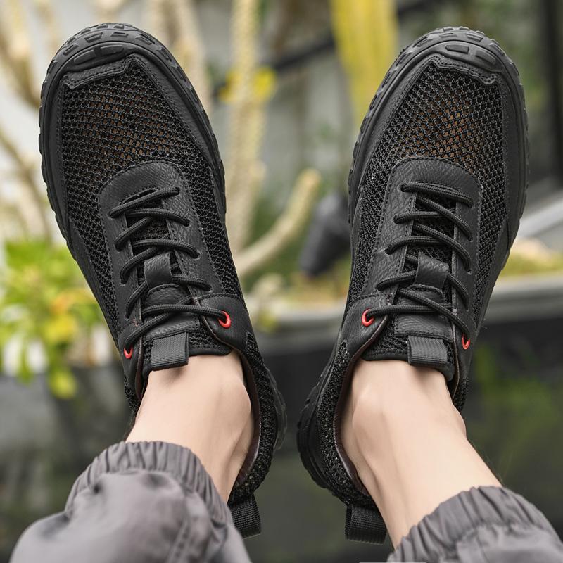 Fashion Outdoor Mesh Breathable Casual Sports Running Shoes Male Comfortable Driving Shoes 2025 New Walking Flats Lace-Up Male Sneakers