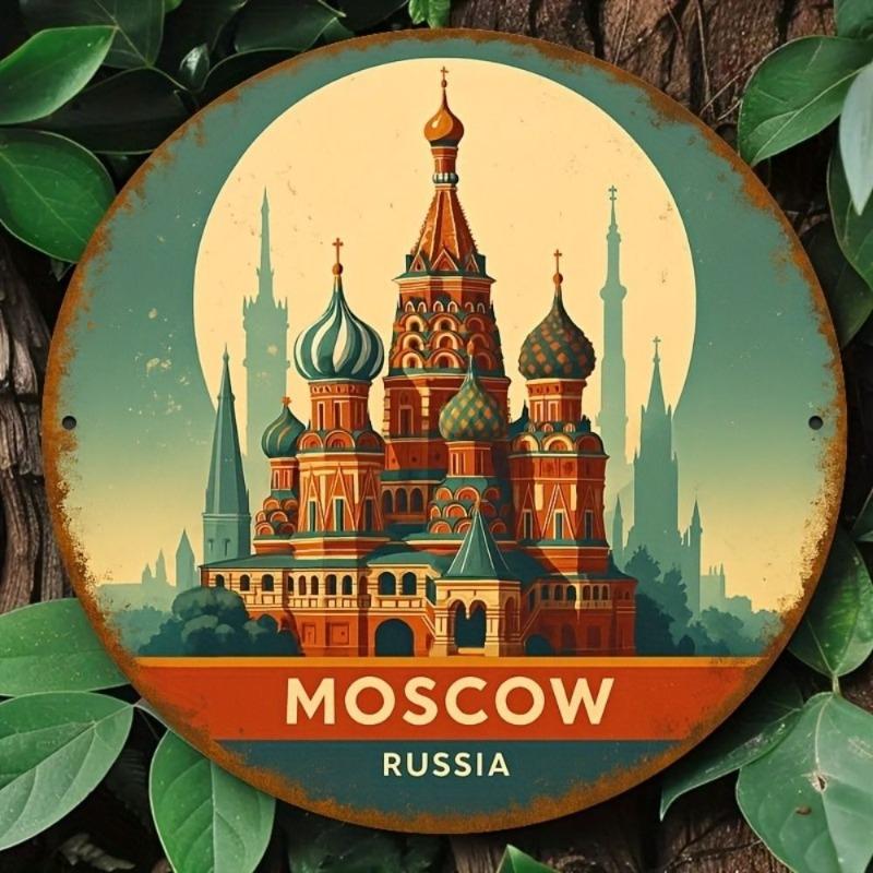 Russian Landscape Metal Sign, 2D Flat Wall Decor Accent
