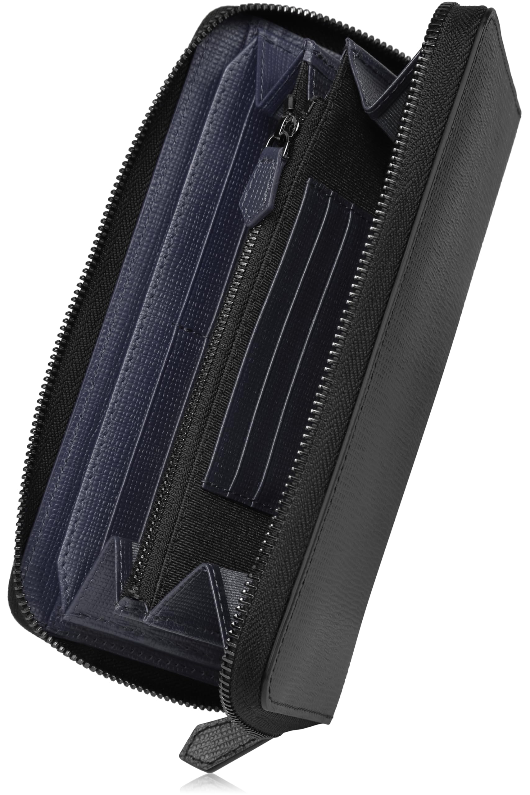 

Мужской длинный кошелек BLANZE, Сделано в Японии из натуральной японской кожи, Тисненый, YKK, Круглая молния, Отдельный карман для монет (Темно-синий)