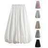 Women's Elegant Elastic High Waist Solid Color A-Line Pleated Puffball Hem Casual Flowy Balloon Bud Midi Skirts