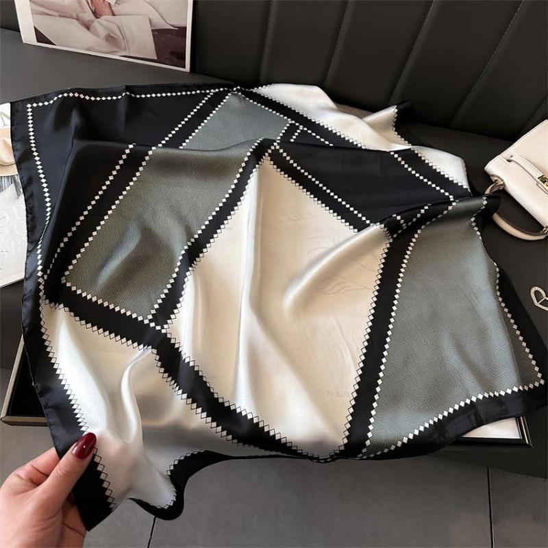Silk Scarf Women'S Scarf 70Cm Square Scarf Simple Geometric Color Matching Shawl Foreign Style Versatile Scarf