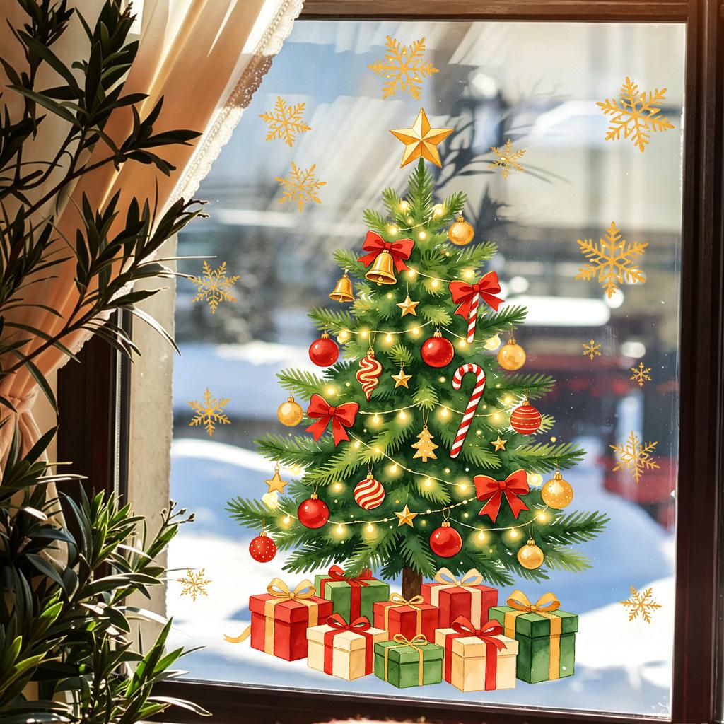 Christmas Static Glass Sticker Santa Claus Christmas Tree Rental House Window
