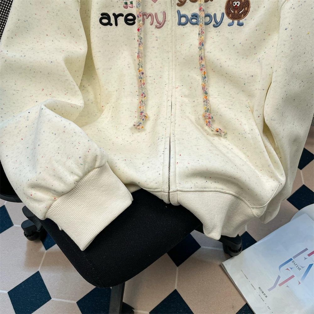 Women's Japanese Style Dot Embroidery Hooded Cardigan - Autumn Fashion Top