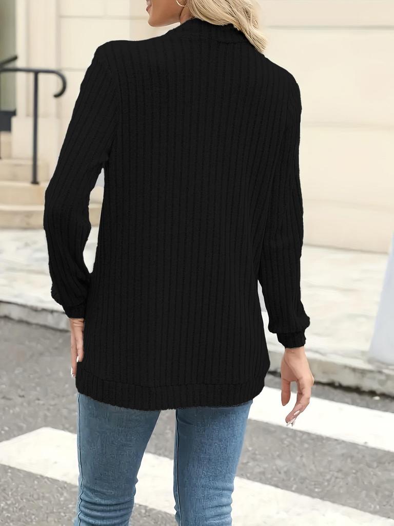 2025 Autumn/Winter Solid Color Ribbed Patchwork Long Sleeve Cardigan