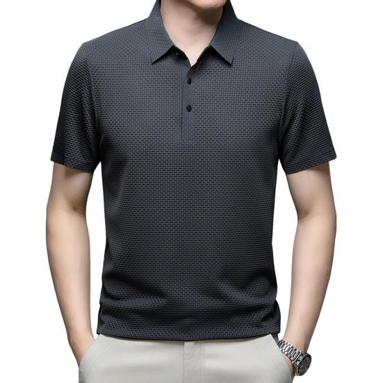 Lapel-T-skjorte for menn, kortermet ensfarget sommer-t-skjorte Hurtigtørkende Uformelt golftopp for jobb Ferie Street Golf