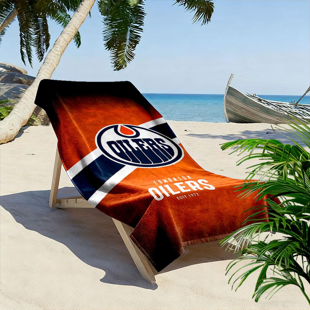 "Edmonton Oilers Logo Design Towel" Patterned beach towel quick dry perfect for travel outdoor sports jogging the beach and swimming