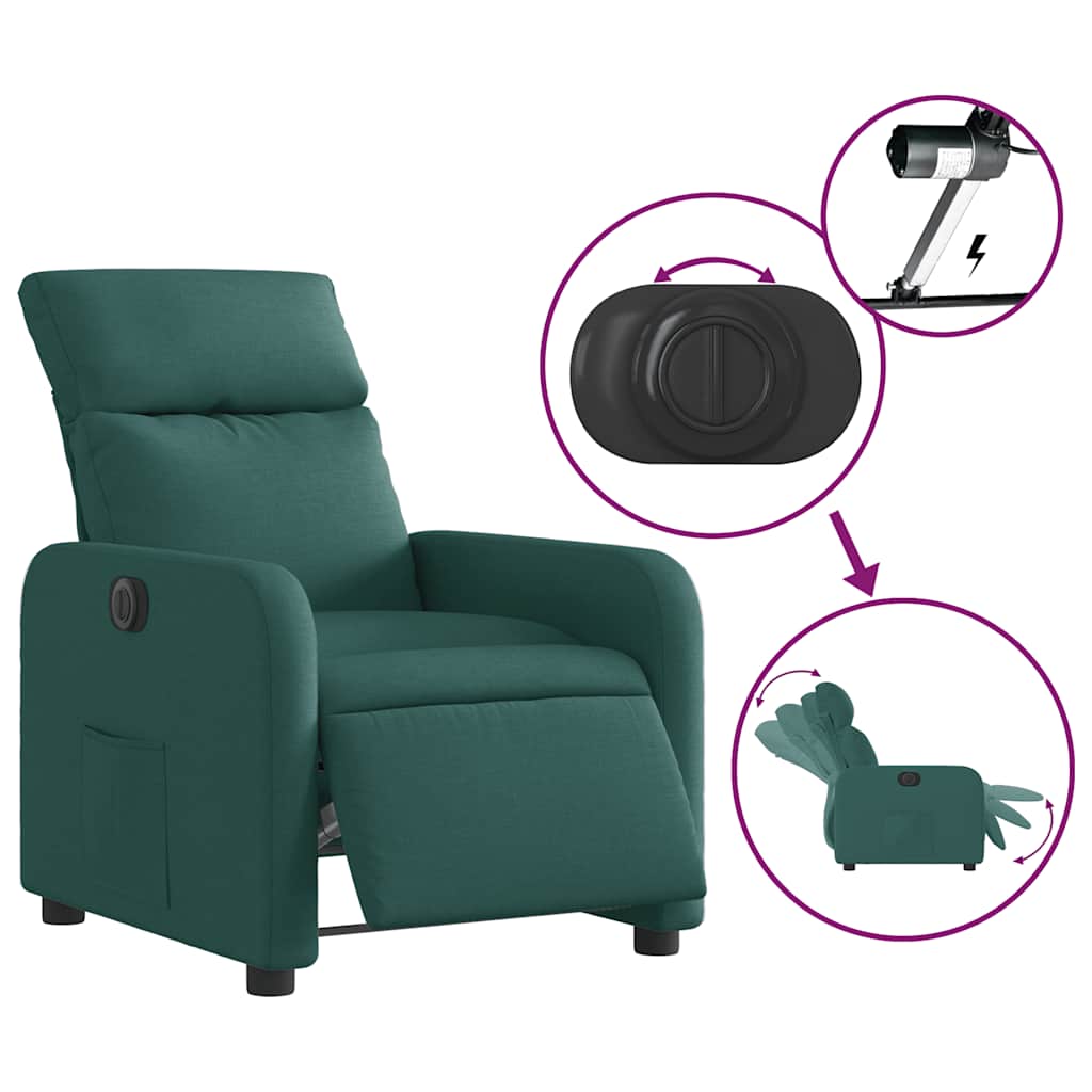 Electric Recliner Chair Dark Green Fabric