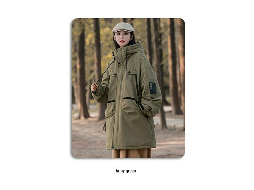 Unisex Mid-Length White Duck Down Winter Jacket: Windproof Hooded & Warm.
