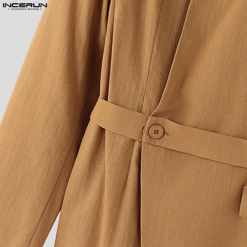 INCERUN Camicie Casual da Uomo con Collo Stretto, Manica Lunga, Bottoni Laterali