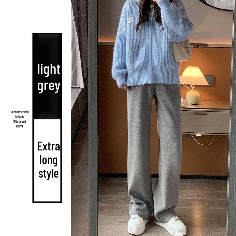 

Women s High-Waist Lambswool Pants - Autumn Winter 2025 Drape Casual Wide-Leg, Soft Cashmere, Plus Velvet M (96~110 lbs)