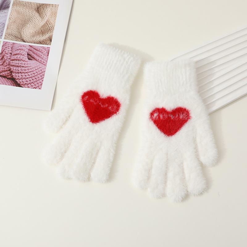 

Mittens Women s Fashion Plush Thickened Double Layer Festive Red Full Finger Bag Warm and Cold-proof in Winter