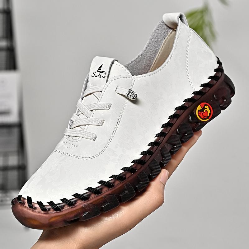 Print Fashion Sneakers Women Handmade Leather Casual Women Shoes Design Platform Loafers Breathable Flats Shoe Driving Plus Size