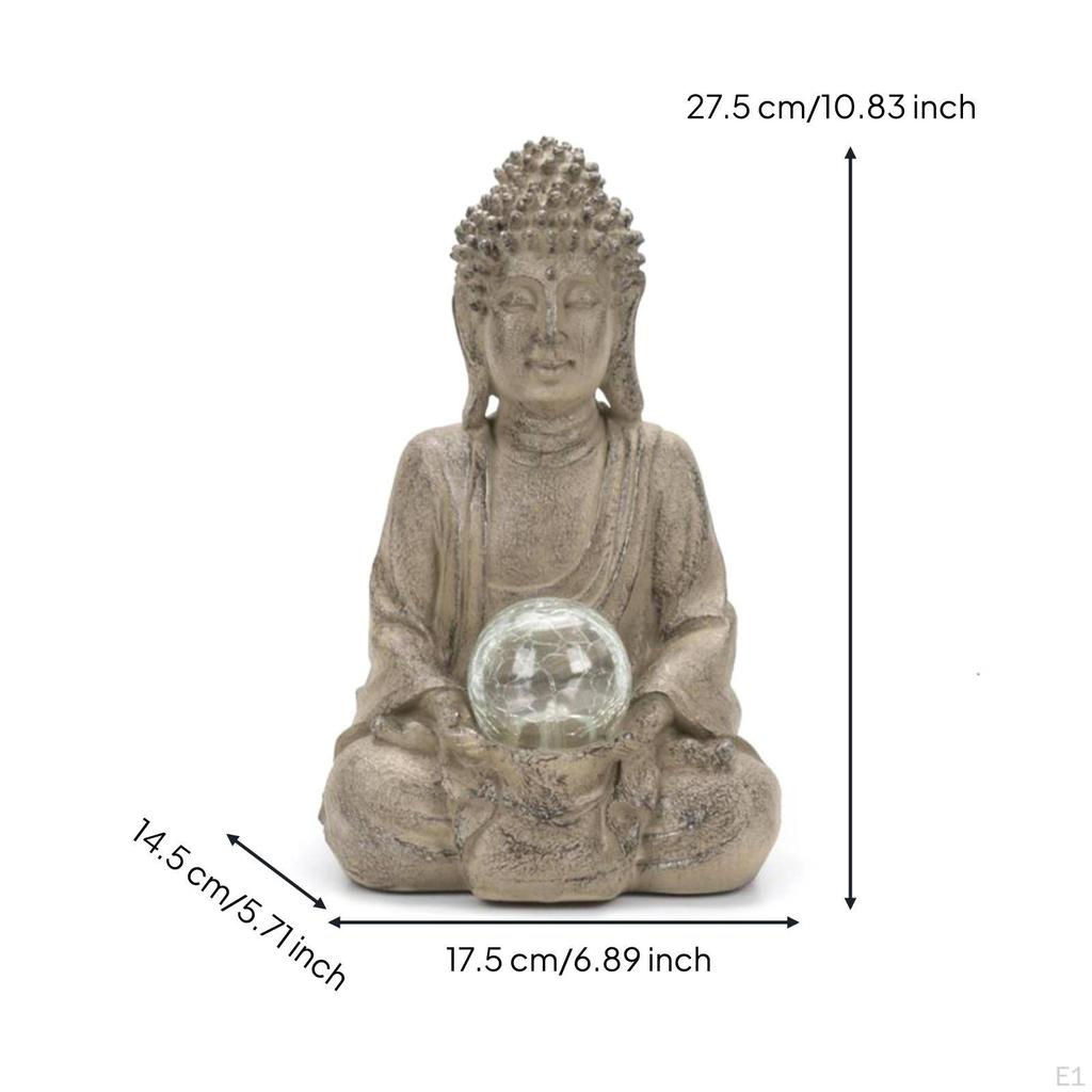 Buddha Statue with Globe Resin Lightup Decor for Buddhists, Entryway, Garden, Patio