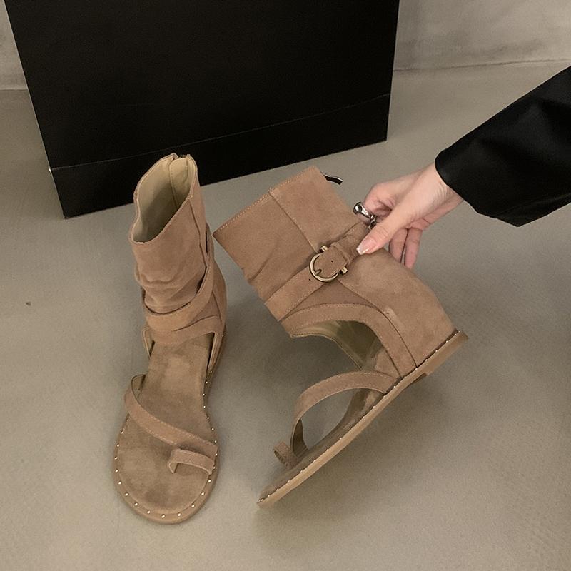 Women Western Cowboy Boots Fashion Clip Toe Back Zipper Mid Calf Booties Internal Elevation Shoes