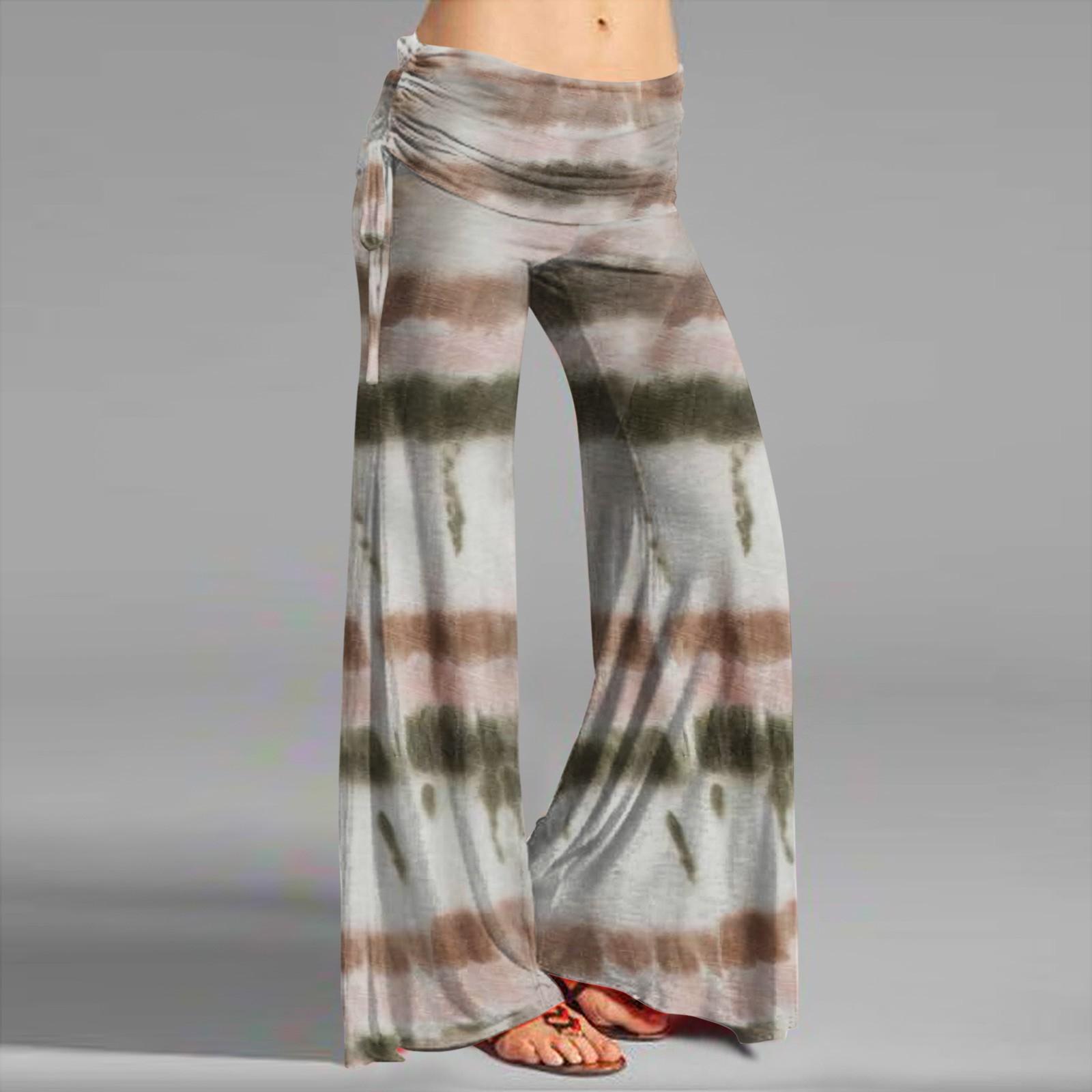 

Женские модные повседневные расклешенные брюки с кулиской и полосатым принтом, широкие брюки S хаки