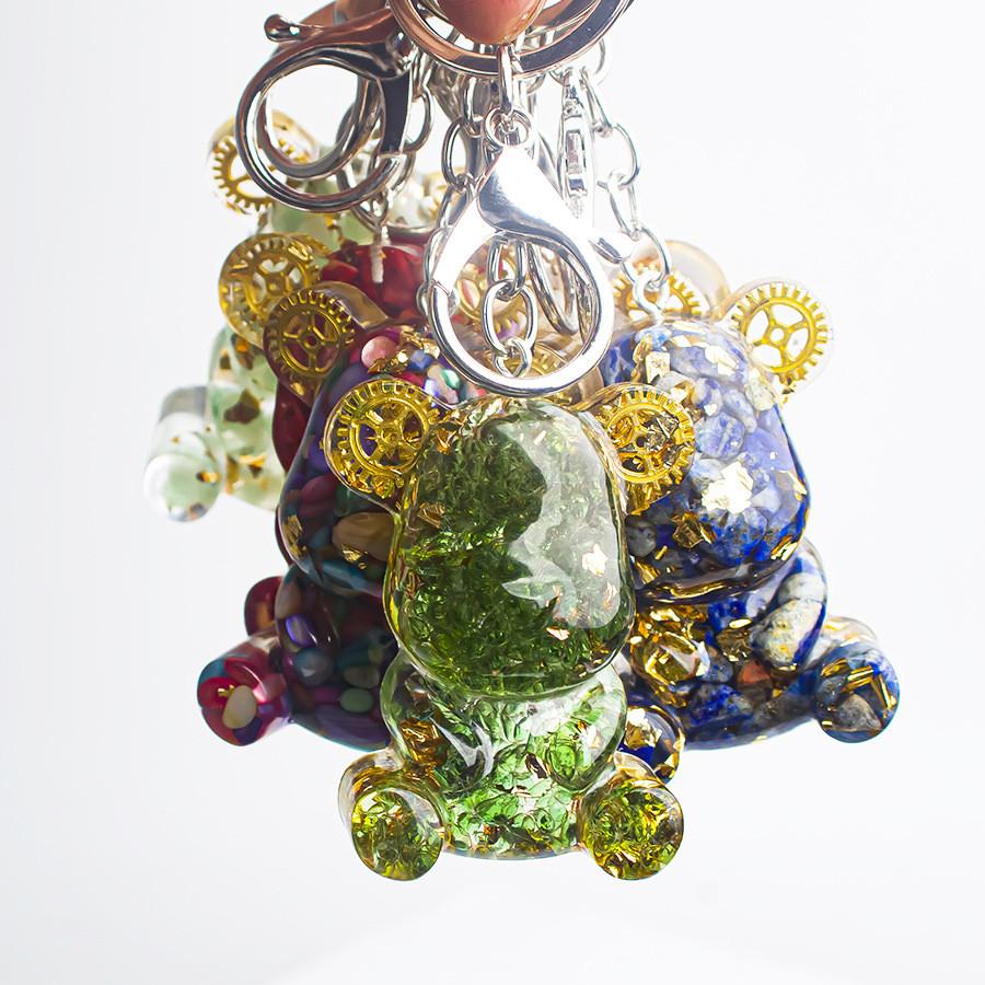 Crystal Stone Bear Pendant With Natural Gemstones For Car Keychain And Gift Use