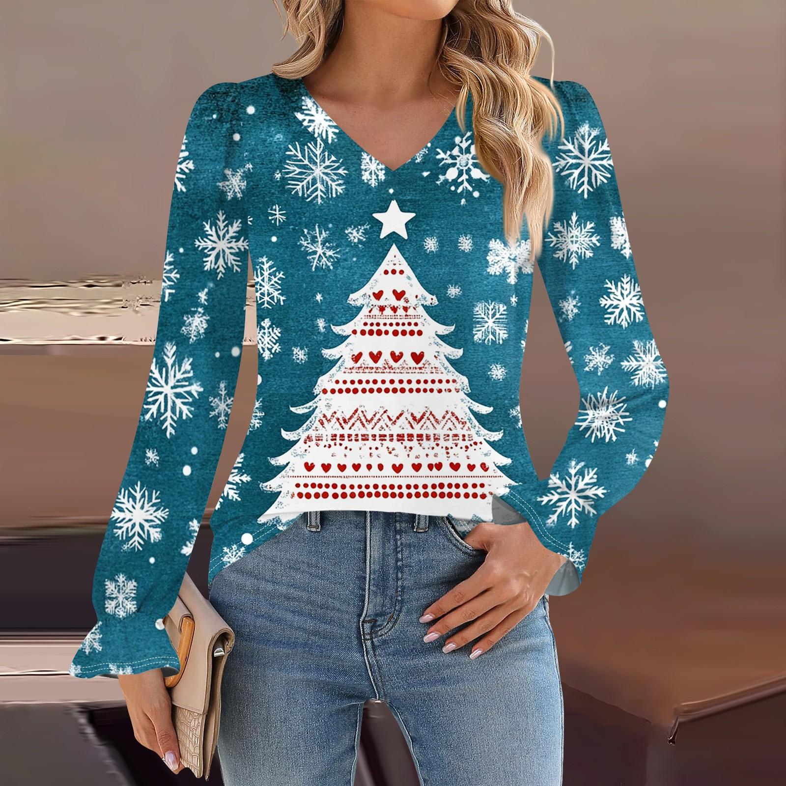 

Женская мода повседневная блузка с длинным рукавом и принтом, V-образным вырезом, рукавом-трубой XL