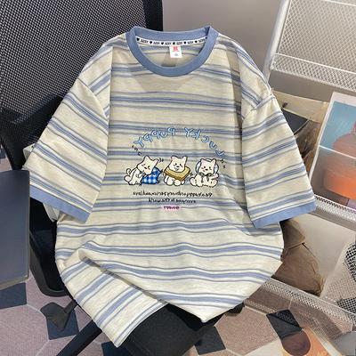 A Loose Short-sleeved T-shirt with An Extra-large Design Sense and Niche Striped Embroidery