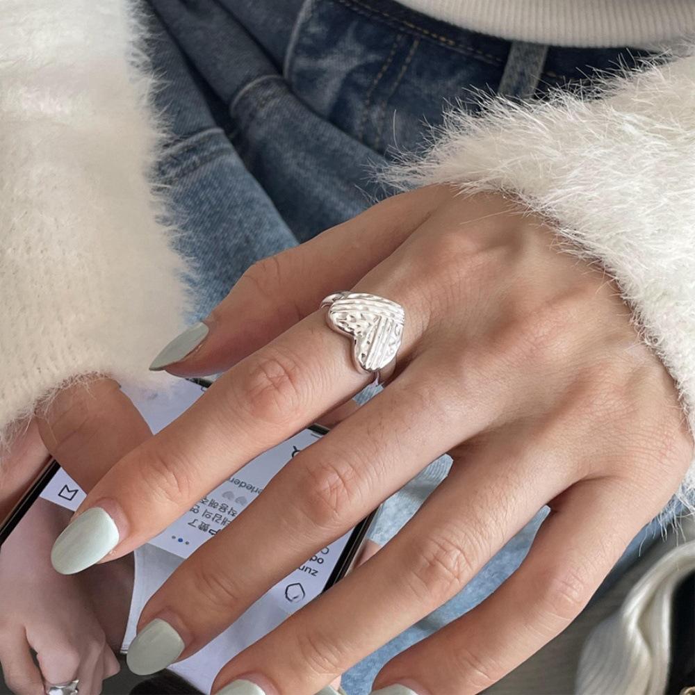 ECG Wave Love Ring Female Design Simple Geometric Lines Stacked Open Ring